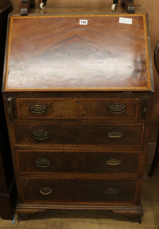 An Edwardian mahogany bureau and a victorian chair, bureau 62cm wide